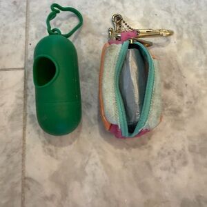 Green Dog Waste Bag Holder and Multicolor Pouch